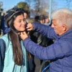 Con alegría, estudiantes de Juana Koslay estrenaron sus TuBi en el Monumento de Las Chacras